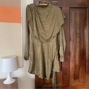 House of Harlow Green Mini Dress Mock Neck Long Sleeve Open Back Medium